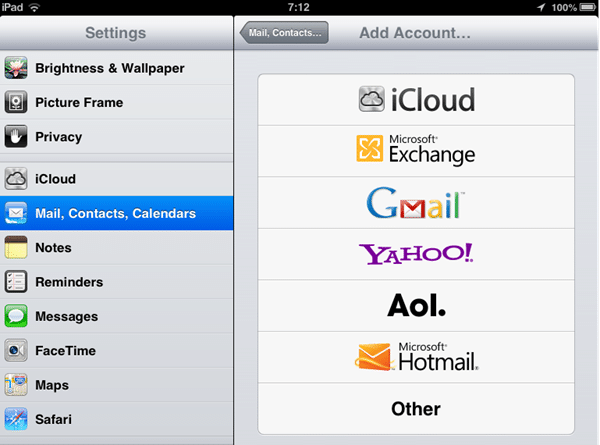 iPad Settings using iOS 6