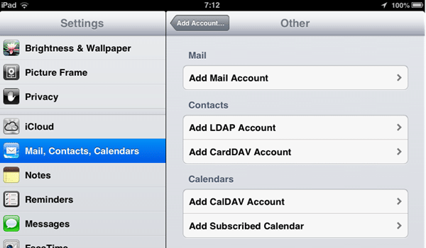 How to add CardDAV account in iPad