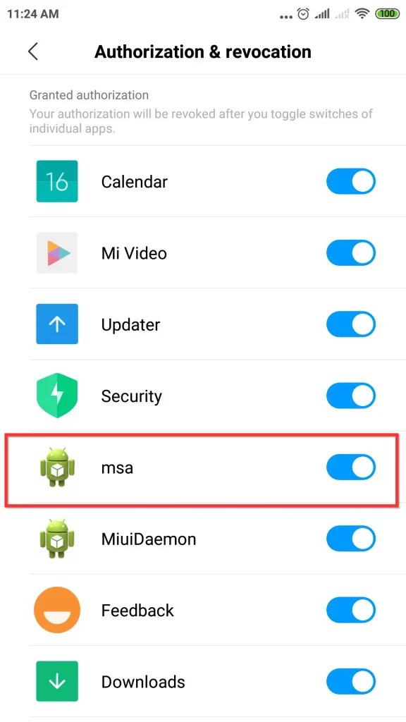 authorization and revocation setting redmi app