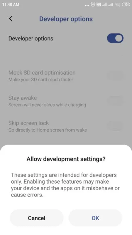 allow development settings miui 11