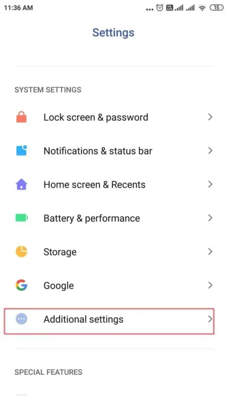 redmi note 4 additional settings