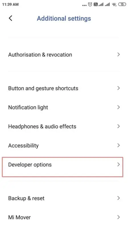 redmi note 4 developer options