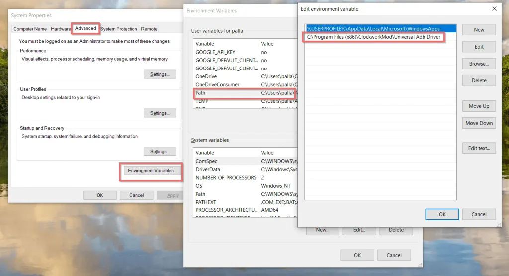 set path to adb exe windows 10