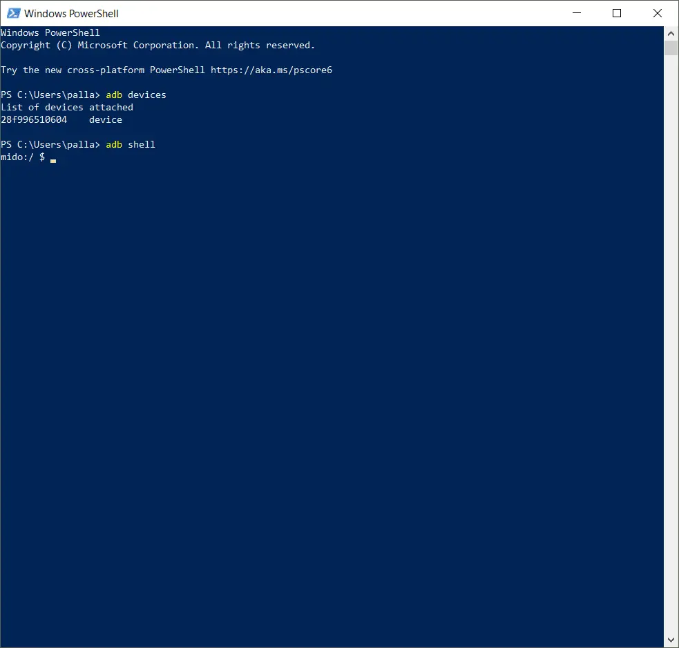 windows powershell adb shell