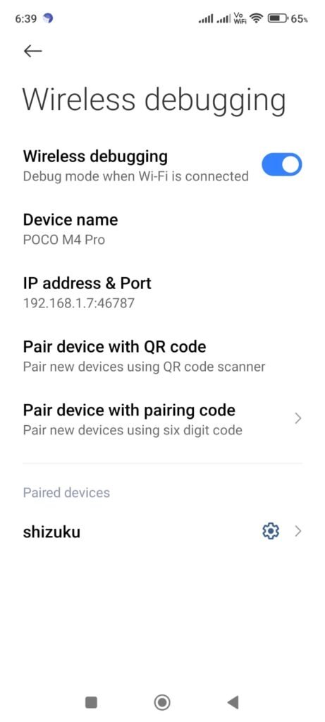 wireless debugging shizuku app paired